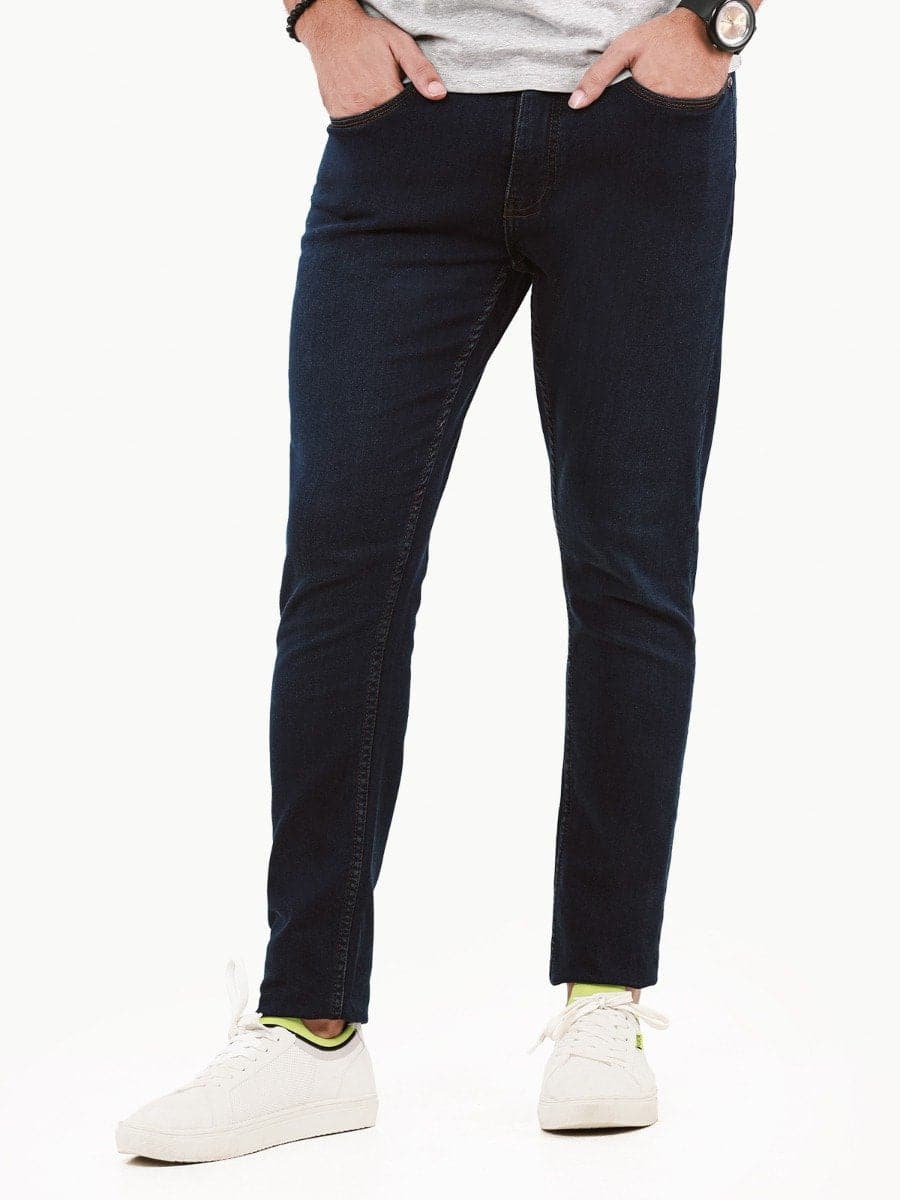 Stretch dark blue jeans slim-fit