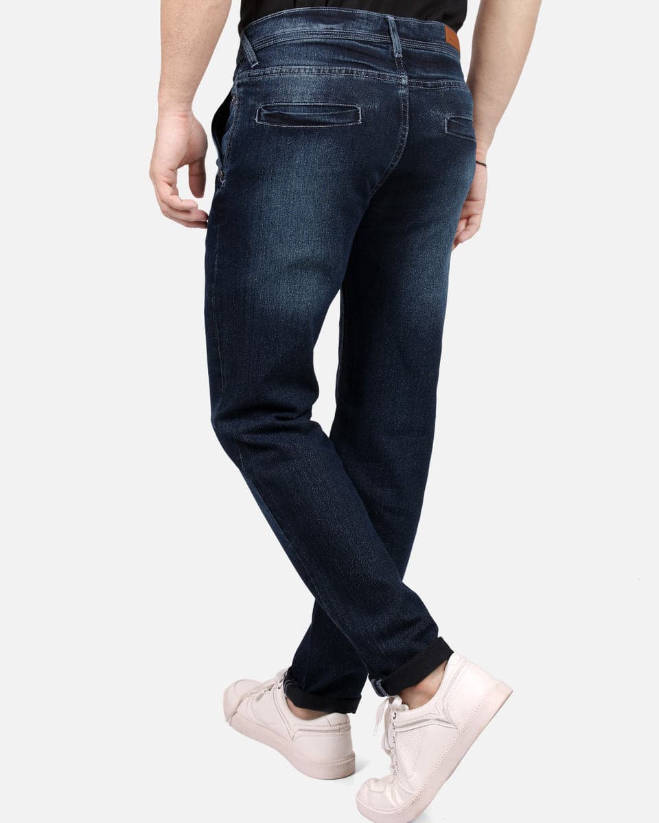 Stretch denim dark blue jeans slim-fit