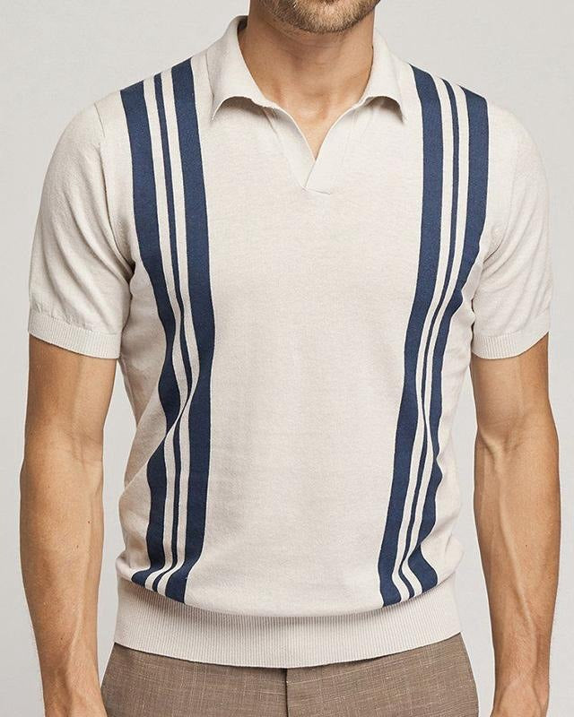 Knitted lapel casual White Polo shirt